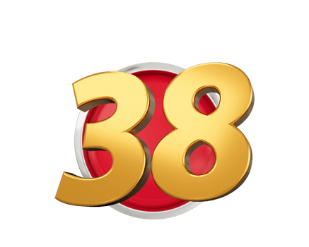 Gold Number 38 Gold Number Thirty Eight On Rounded Red Icon with Particles, 3d illustration png
