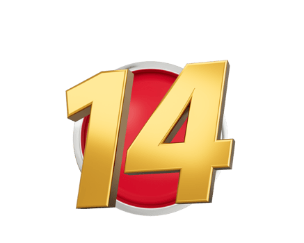 Gold Number 14 Gold Number Fourteen On Rounded Red Icon, 3d illustration png