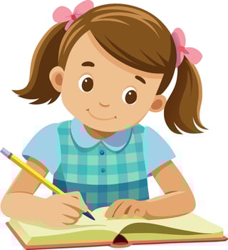 Cute young girl writing in notebook with pencil vector