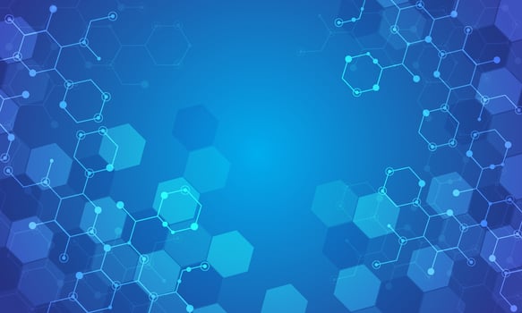 Abstract hexagonal background with molecular structures and chemical elements. illustration vector