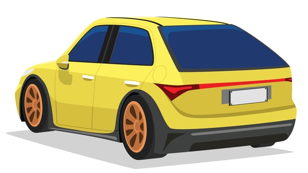 Perspective rear side to front view of yellow sedan car. on isolated white background with shadow. vector