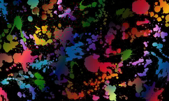 colorful spots and sprays on black background. vector