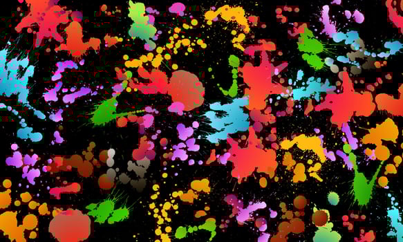 colorful spots and sprays on black background. paint. vector