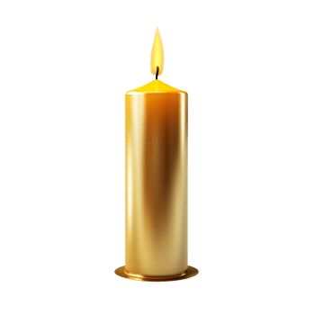 a burning golden candle isolated on transparent background png