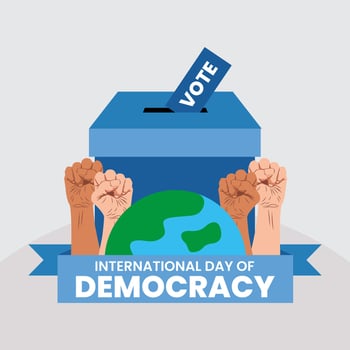 International Day of Democracy On September 15 with clenched hand template vector