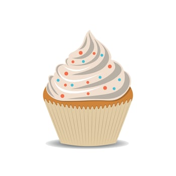 Cupcake with white cream and round sprinkles on a transparent background. vector