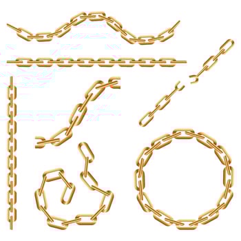 various gold chains of various shapes. illustration vector