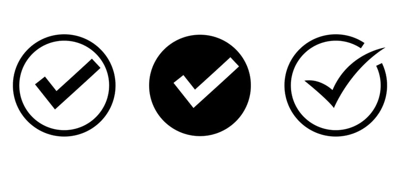 Check mark icons. A check mark icon indicates that the task is completed or approved, completing the task. Yes checkbox. vector
