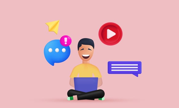 3d social media marketing influencer network promotion new idea concept design vector