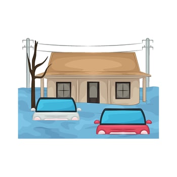 car submerged in flood illustration vector