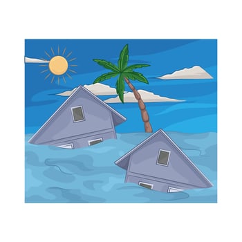 illustration of the house was washed away by the flood vector