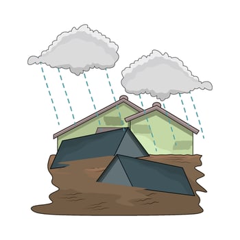 Flooded Suburban Houses Under Cloudy Sky vector