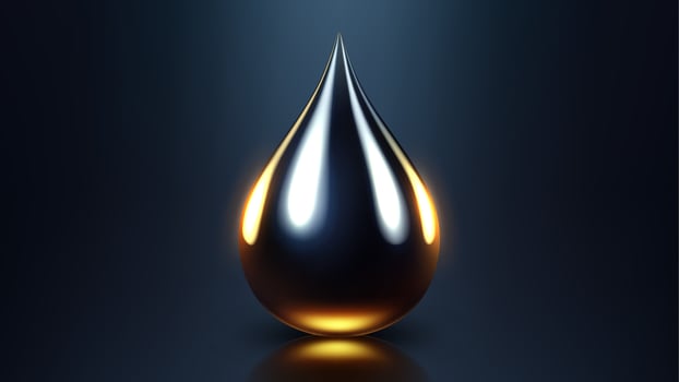 High Quality Glossy Crude Oil Drop Isolated on Dark Background, Chrome Shiny Droplet, Illustration vector