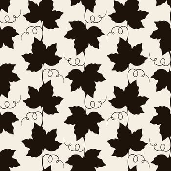 Grape vine with leaves pattern, dark vine silhouette on beige background. vector