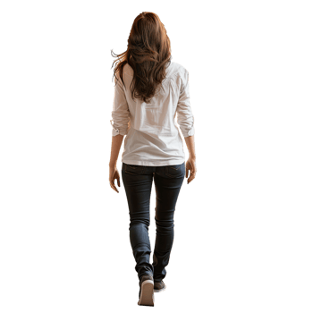 Rear view of a young girl wearing white shirt and jeans png