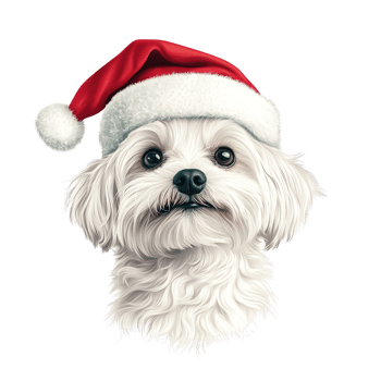 Adorable white dog wearing a Santa hat, perfect for holiday-themed designs and Christmas celebrations, festive pet portrait. png