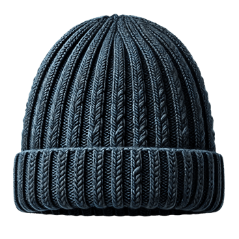 Cozy dark blue knitted winter beanie hat with ribbed pattern, ideal for cold weather and outdoor activities png