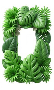 Tropical Foliage Frame with Leaves 3d png