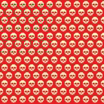 seamless digital texture with pixel skull vector