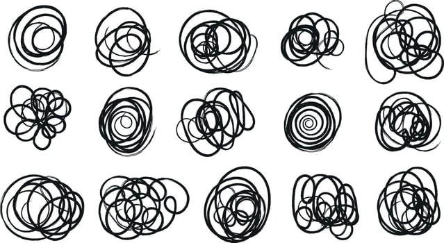 Intricate abstract scribbles. Hand drawn line of stress. Depression symbols. vector