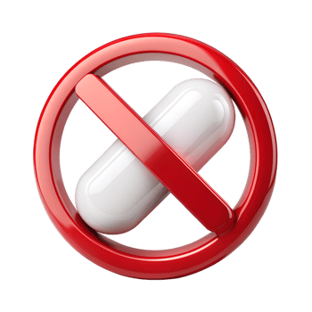 Pill and capsule with prohibition sign, cut out png