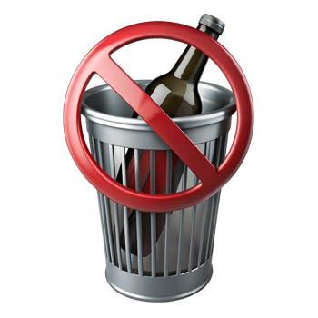 alcohol bottle prohibition in trash, cut out png