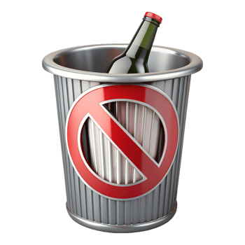 wine bottle in trash can, cut out png
