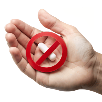 hand holding pill in no drugs sign, cut out png