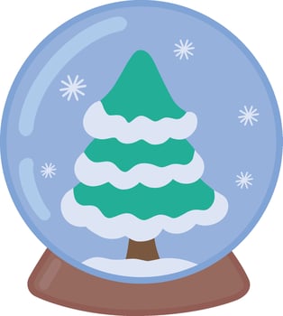 Christmas illustration with a snow globe and a Christmas tree. illustration in a modern flat style - a glass snow globe with a Christmas tree. Greeting card, design. vector