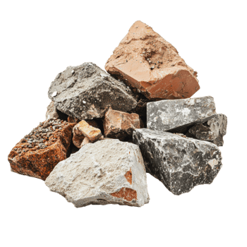 Various rocks piled on a white background png