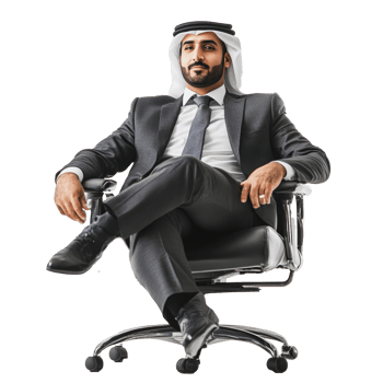 Confident businessman in suit seated indoors png