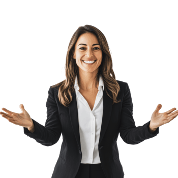 Professional woman welcoming guests in a suit png