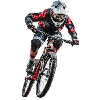 Mountain biker jumping in mid-air during a race png
