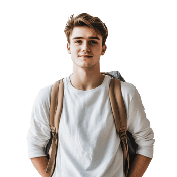 Young man with backpack in casual outfit png
