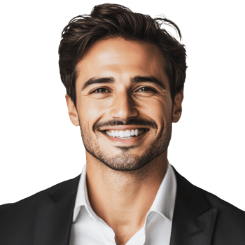 Young man in suit smiling against white background png
