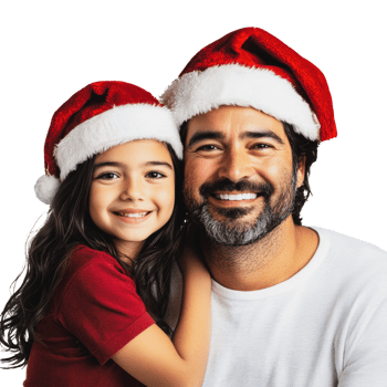 Family celebration with Santa hats at Christmas png