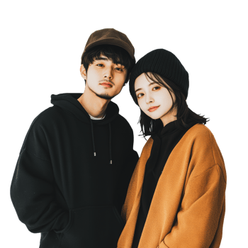 Couple wearing cozy outfits in casual style png