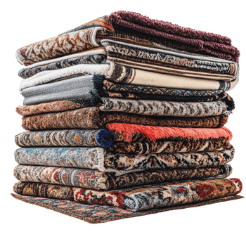 Stacked colorful rugs on a white background png