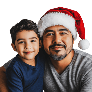 Father and son celebrate Christmas joyfully png