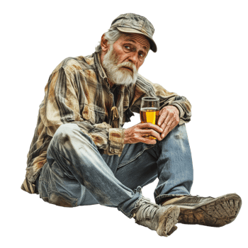 Elderly man sitting holding a drink indoors png