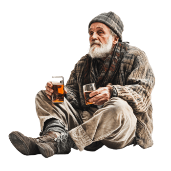 Elderly man with drinks on white background png
