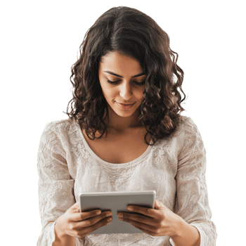 Woman using a tablet indoors in natural light png
