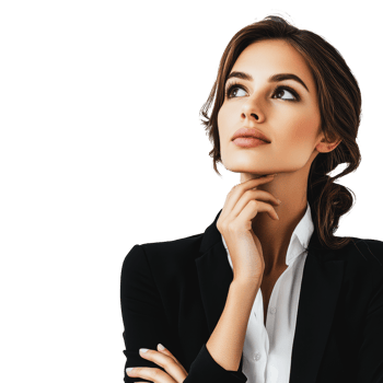Businesswoman in a black blazer thinking png