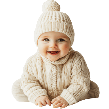Baby in a knitted sweater and hat during winter png