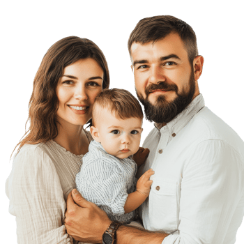 Happy family portrait with a baby in warm clothing png