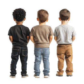 Three children standing together from behind png