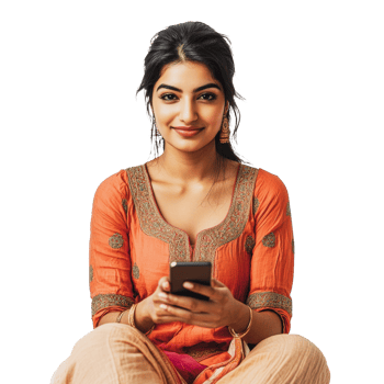 Woman in traditional dress with smartphone png