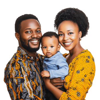 Happy family portrait with a child in studio png