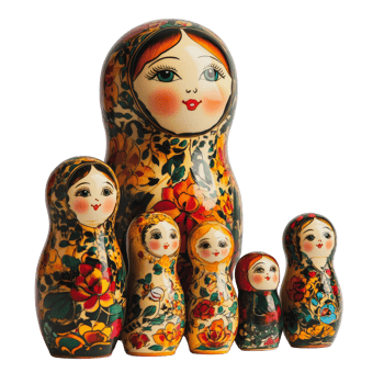 Russian nesting dolls in traditional floral design png