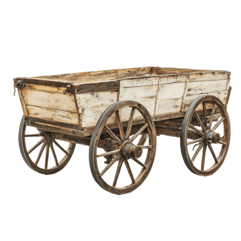 Rustic wooden wagon with large wheels in daylight png